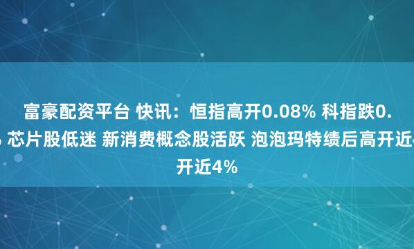 富豪配资平台 快讯：恒指高开0.08% 科指跌0.3% 芯片股低迷 新消费概念股活跃 泡泡玛特绩后高开近4%